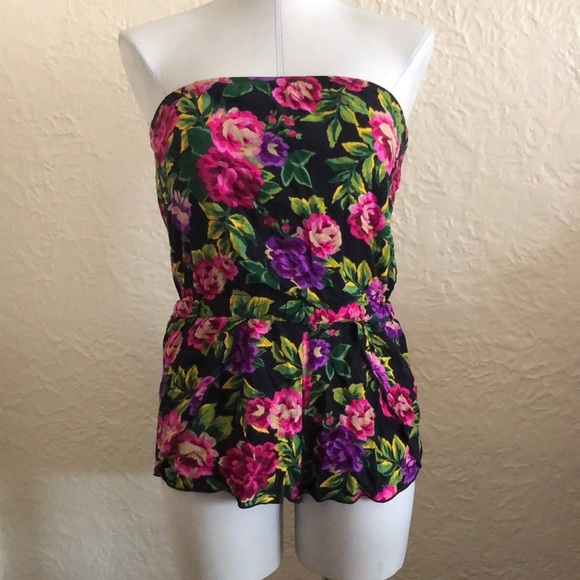 Urban Outfitters Kimchi Blue Purple Pink Floral Cover Up Strapless Romper - Picture 1 of 7